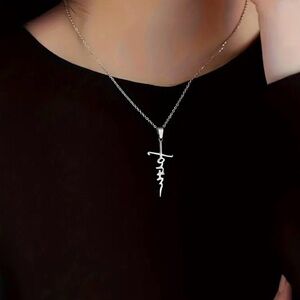 Sterling Silver Script Cross Pendant Necklace - Silver